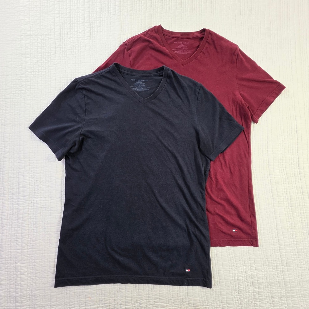 Tommy Hilfiger Mens Small V-Neck T-Shirts 2-Pack | Classic Preppy Everyday Basic